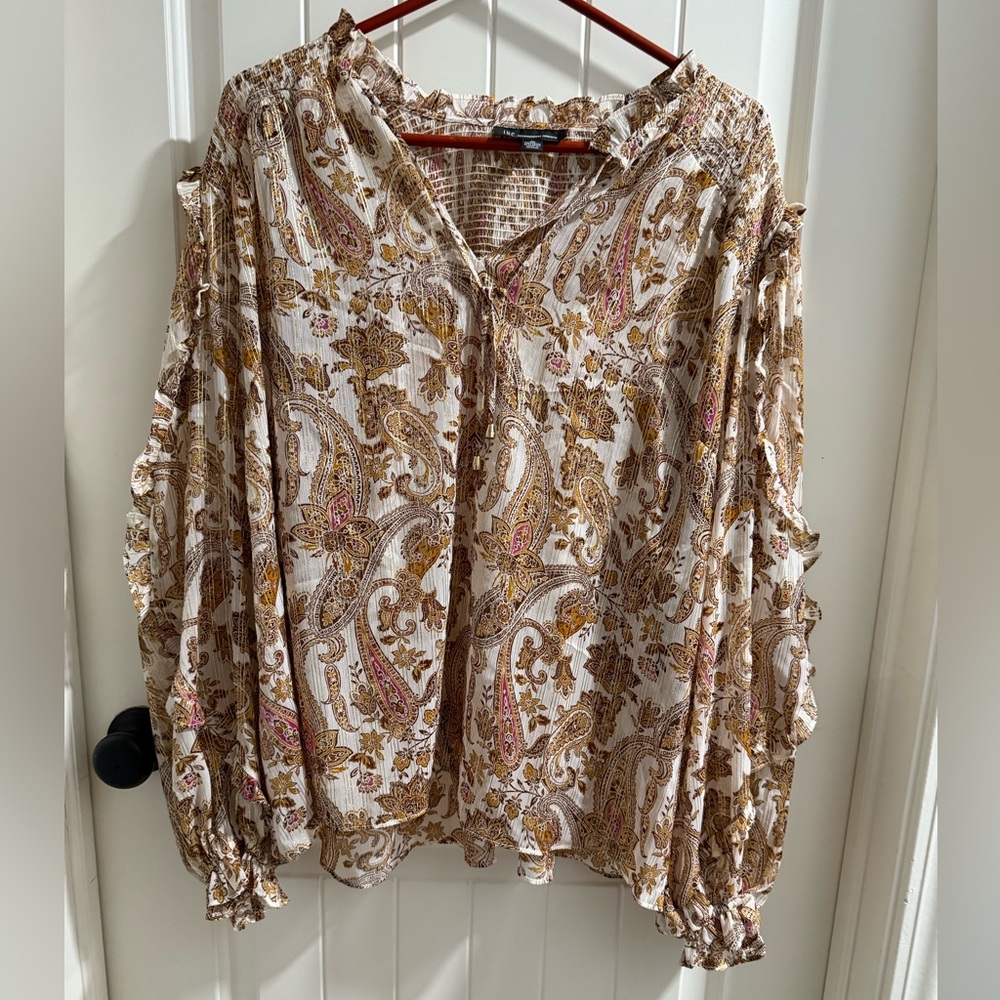 INC International Concepts Paisley Blouse - Brown and Pink